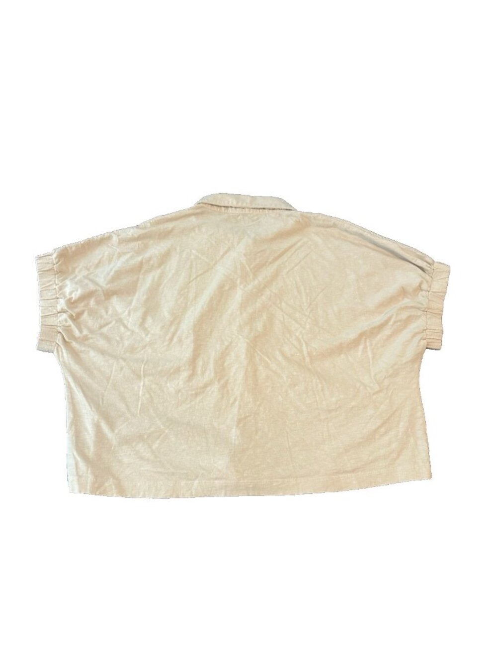 Known Supply 100% Organic Cotton Collared Boxy Crop Top Womens L Beige Oversized - Picture 7 of 7